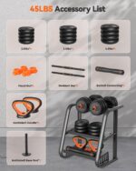 FEIERDUN Adjustable Dumbbells, 20/30/40/45/70/90lbs Free Weight Set wi... - Image 3