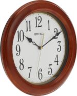 SEIKO 12 Inch Round Wood Classic Wall Clock, White,Brown - Image 3