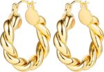 6 Pairs 14K Gold Hoop Earrings for Women Lightweight Chunky Hoop Earri... - Image 5