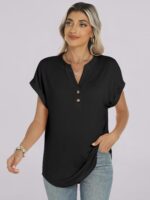 ANRABESS Womens Short Sleeve Henley Tops V Neck Dressy Casual Blouses ... - Image 3