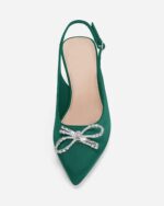 Coutgo Womens Kitten Heels Satin Pumps Slingback Pointed Toe Rhineston... - Image 4