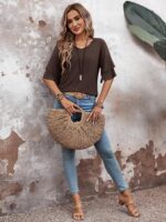 Womens Blouses V Neck Ruffle Sleeve T Shirts Double Tiered Bell Sleeve... - Image 4