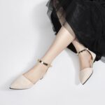 Zelaprox Women's Black Pointed Toe Flats Rhinestone Bow Ankle Strap Ba... - Image 7