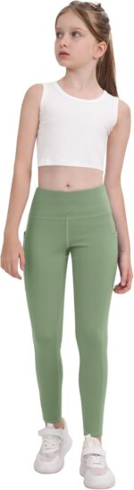 CHRLEISURE Girls' Athletic Leggings with Pockets, 5 Packs Kids Teen Da... - Image 4