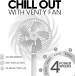 VENTY Portable Fan - Wireless Battery Operated Fan - 4 Speeds - LED Li... - Image 6