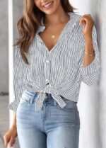 AISEW Womens Button Down Shirts Striped Traditional Lengthy Sleeve Collared O... - Image 3