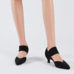 RIBONGZ Kitten Heels for Ladies Closed Toe Snug Low Heels Pointe... - Image 5