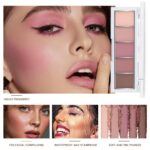 5 Colours Matte Pink Eyeshadow Make-up Palette, Nude Pink Rose Mauve Bro... - Image 3