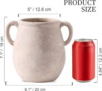 Ceramic Flower Vase House Decor - 7.1 Inch White Rustic Desk Flowers V... - Image 3