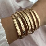 IFKM Gold Bangle Bracelets For Ladies, 14k Gold Plated Multi Layer Stac... - Image 3