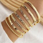 IFKM Gold Bangle Bracelets For Ladies, 14k Gold Plated Multi Layer Stac... - Image 4