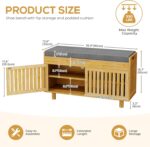 Shoe Storage Bench, Bamboo Entryway Bench with 2 Doorways & Padded Seat C... - Image 3