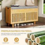 Shoe Storage Bench, Bamboo Entryway Bench with 2 Doorways & Padded Seat C... - Image 4