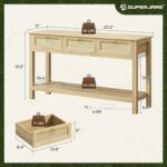 SUPERJARE Rattan Console Couch Desk with Retailers and USB-C Port, 3 Dra... - Image 3