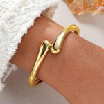 Gold Bangle Bracelets for Girls Teenagers Stylish Chunky Adjustable Twist C... - Image 3