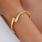 Gold Bangle Bracelets for Girls Teenagers Stylish Chunky Adjustable Twist C... - Image 4