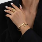 Gold Bangle Bracelets for Girls Teenagers Stylish Chunky Adjustable Twist C... - Image 5