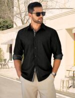 MAPICK Mens Informal Button Down Denim Shirts Lengthy Sleeve Untucked Stret... - Image 3