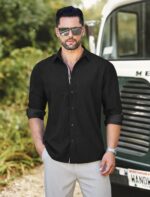 MAPICK Mens Informal Button Down Denim Shirts Lengthy Sleeve Untucked Stret... - Image 4