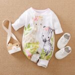 Cute Giraffe + Zebra With Floral Print Lengthy Sleeve Child Lady Garments W... - Image 3