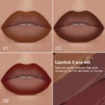 evpct 3Pcs Heat Brown Maroon Darkish Wine Pink Gradient Matte Lipstick Lip... - Image 3