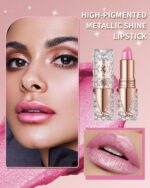 Glitter Metallic Shimmer Nude Pink Lipstick Lengthy Lasting,Diamond Excessive ... - Image 3