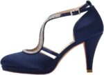 ERIJUNOR Ladies Consolation Low Heel Closed-Toe Ankle Strap Platform Satin ... - Image 3
