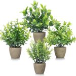 4 Pack Fake Plants Ceramic Mini Artificial Greenery Potted Plants for ... - Image 2