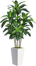 6FT Artificial Dracaena Tree, Fake Tree Indoor with White Tall Planter... - Image 2