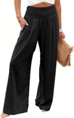 ANRABESS Ladies Linen Palazzo Pants Summer season Boho Extensive Leg Excessive Waist Cas... - Image 2