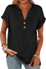 ANRABESS Womens Short Sleeve Henley Tops V Neck Dressy Casual Blouses ... - Image 2