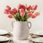 Ceramic Flower Vase House Decor - 7.1 Inch White Rustic Desk Flowers V... - Image 2