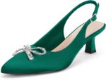 Coutgo Womens Kitten Heels Satin Pumps Slingback Pointed Toe Rhineston... - Image 2