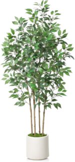 Ficus Artificial Tree 6ft Fake Silk Plant for Home Decor Indoor, Faux ... - Image 2