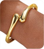 Gold Bangle Bracelets for Girls Teenagers Stylish Chunky Adjustable Twist C... - Image 2