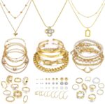 IFKM 36 PC Gold Plated Jewellery Set with 4 Necklace, 11 Bracelet, 7 Ear... - Image 2