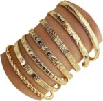 IFKM Gold Bangle Bracelets For Ladies, 14k Gold Plated Multi Layer Stac... - Image 2