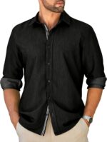 MAPICK Mens Informal Button Down Denim Shirts Lengthy Sleeve Untucked Stret... - Image 2