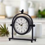 MODE HOME Silent Battery Operated Black Steel Analog Desk Clock with B... - Image 2