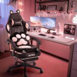 Pink Gaming Chair Cute with Cat Ears Paw Lumbar and Cushion,Ergonomic ... - Image 2