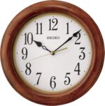 SEIKO 12 Inch Round Wood Classic Wall Clock, White,Brown - Image 2