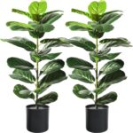 Suntee 2 Pack Synthetic Fiddle Leaf Fig Tree, 30" Ficus Lyrata Pretend P... - Image 2