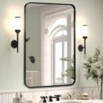 Wall Mount Mirror for Toilet, Brush Black Steel Framed Rounded Corne... - Image 2