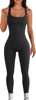 Girls Exercise Seamless Jumpsuit Yoga Ribbed Bodycon One Piece Tank High... - Image 2