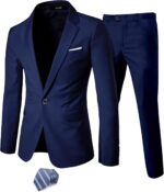 YND Males's 2 Piece Go well with with Tie, One Button Slim Match Stable Jacket and ... - Image 2