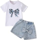 child Younger Woman Garments Outfits Cute Candy Bowknot Print T-Shirt + Bowk... - Image 2