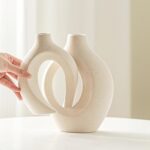 Off White Hole Ceramic Vase Set of two, Spherical Trendy Vase for Nordic M... - Image 4