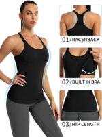 ATTRACO Ribbed Exercise Tank Tops for Girls with In-built Bra Tight Rac... - Image 5