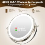 8" Wall Mounted Lighted Make-up Mirror, 3000mAh Rechargeable Double Sid... - Image 3