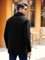 Bbalizko Mens Traditional Pea Coat Notched Collar Double Breasted Slim Match... - Image 4